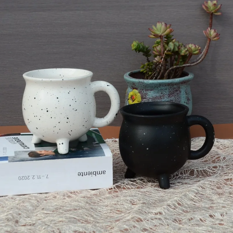 Giftware Witches Brew Ceramic Cup Witch Cauldron Coffee Mug Tea Mugs Minimalist Handmade Party White and Black for 1 Users 48pcs