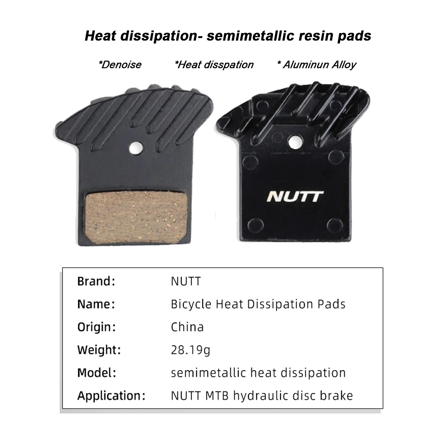 NUTT Disc Brake Pad MTB Bike Hydraulic Caliper Heat Dissipation Semi Metal Resin