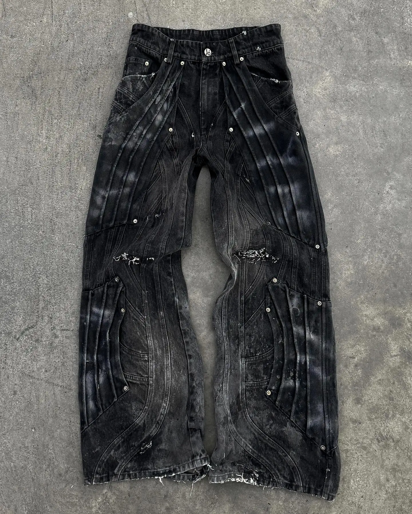 Salati Custom Y2K Streetwear Cotton Embroidery Wash Vintage Wide Leg Flared Oversized Denim Pants Baggy Jeans for Men gallery 4