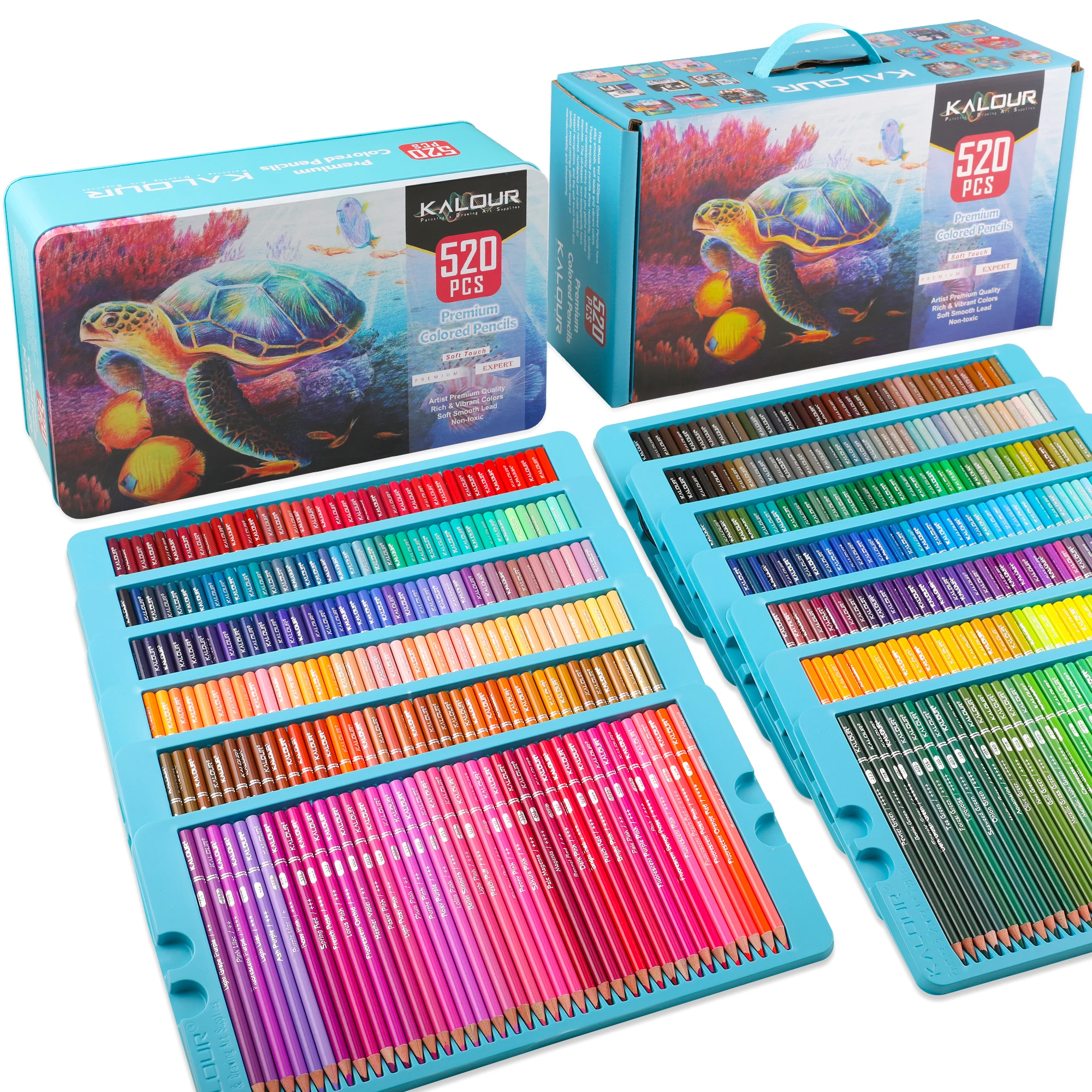 KALOUR 色鉛筆 520色セット KALOUR 520 Colored Pencil Set in Tin Box - Premium Sketching and