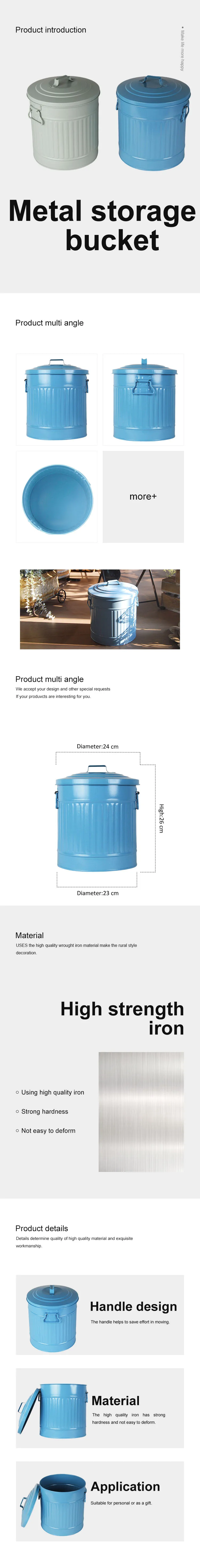 Metal Trash Can Bucket Storage bucket with Lid Decor rubbish Bin