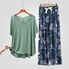 Matcha green navy blue leaves