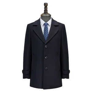 Winter Fashion Design Men's High Quality Casual Woolen Coat Suit with Single Breasted Closure Warm Clothing Set