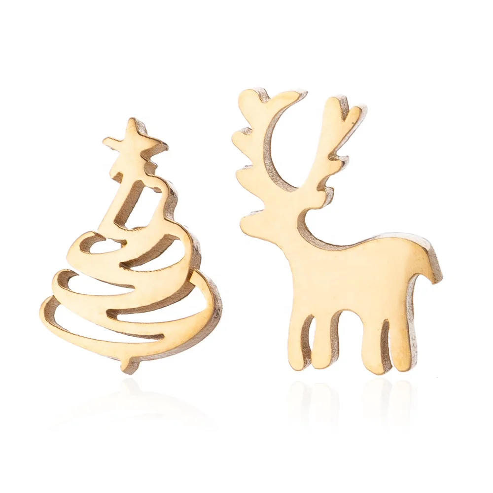 Custom shape animal design Christmas jewelry stainless steel tree elk deer stud earrings Women Gift