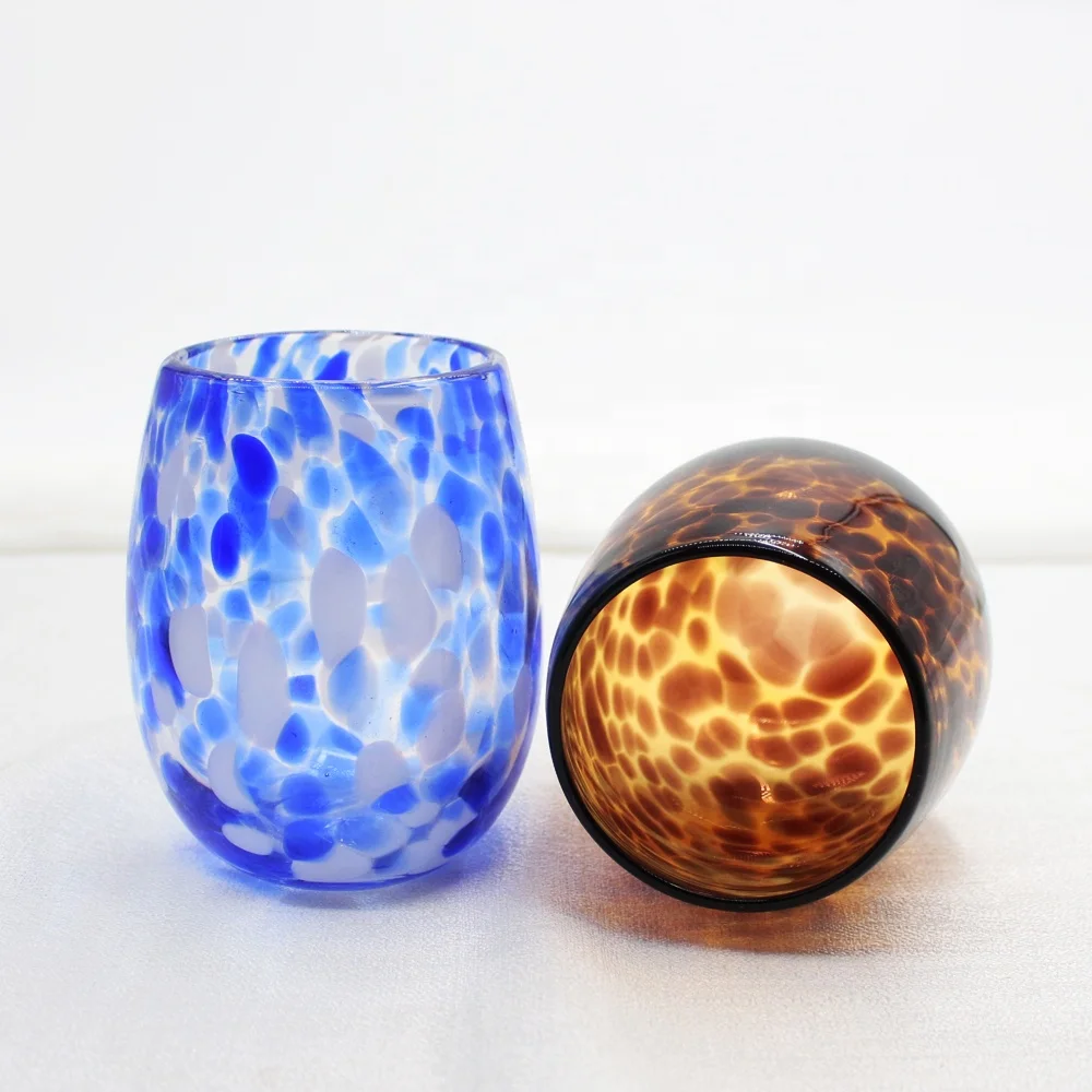 LangXu Wholesale Custom Coloured Sublimation Egg Shape Leopard Print Glass Wine Water Tumbler Cups in Bulk 13oz 14oz 15oz