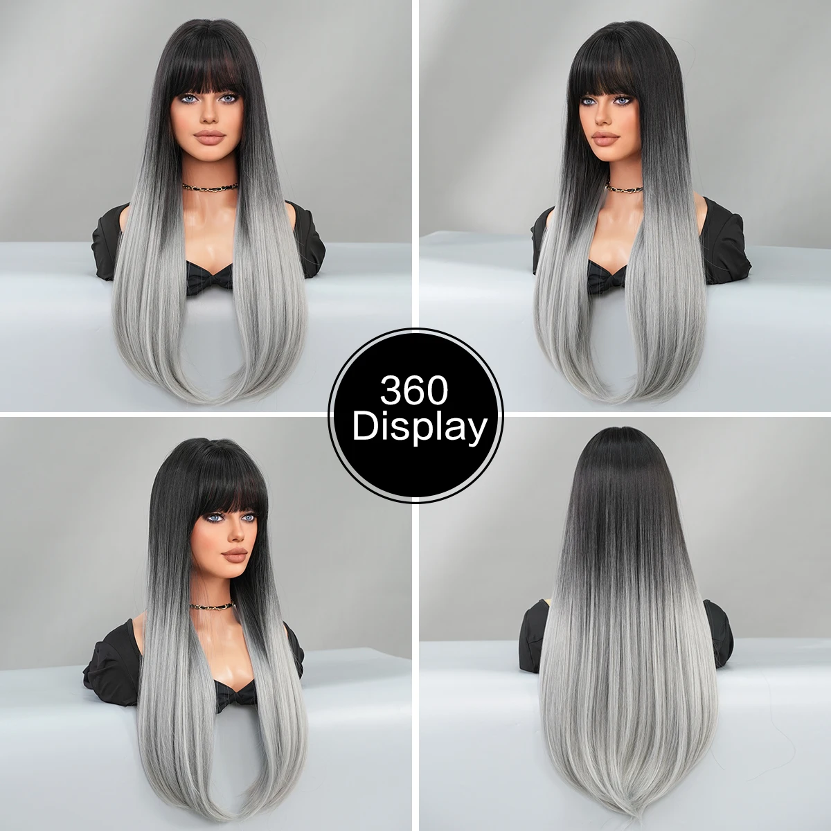 Black Grey Heat Resistant Wig Amazon.com : wig Heat Resistant Cosplay Party Hair Wig Dark  main image 3