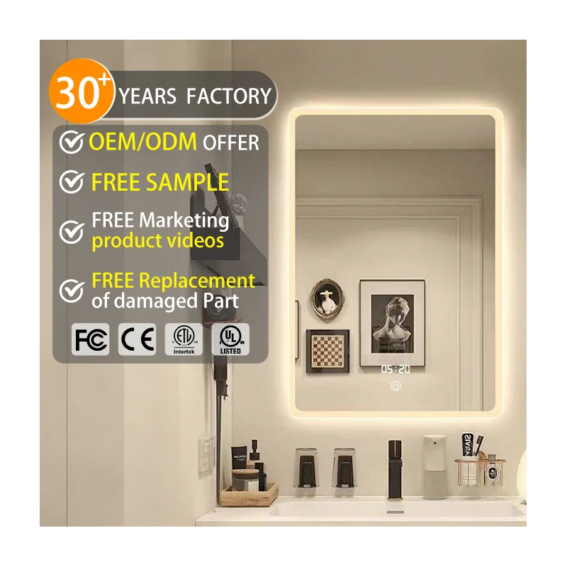 LED Smart Mirror 80x60cm Rectangular Frameless Bathroom Intelligent Mirror Espejos Con Luz