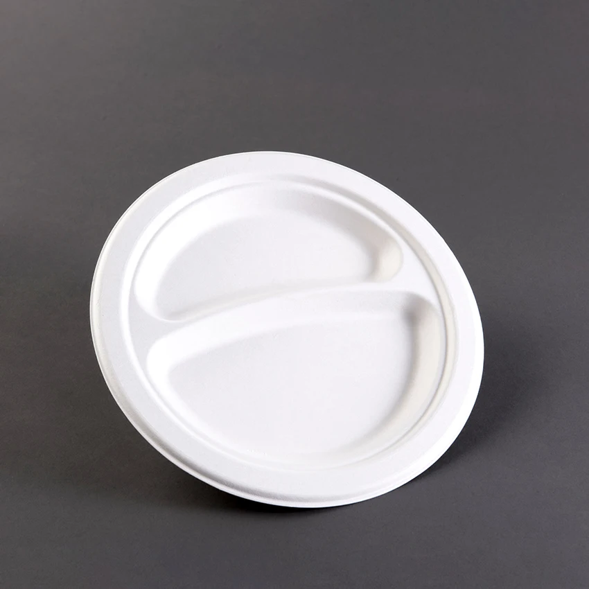 Customized Two-Compartment Bagasse Plates Friendly Food Divided Plates Party Supplies 100% Compostable Sugarcane Plates