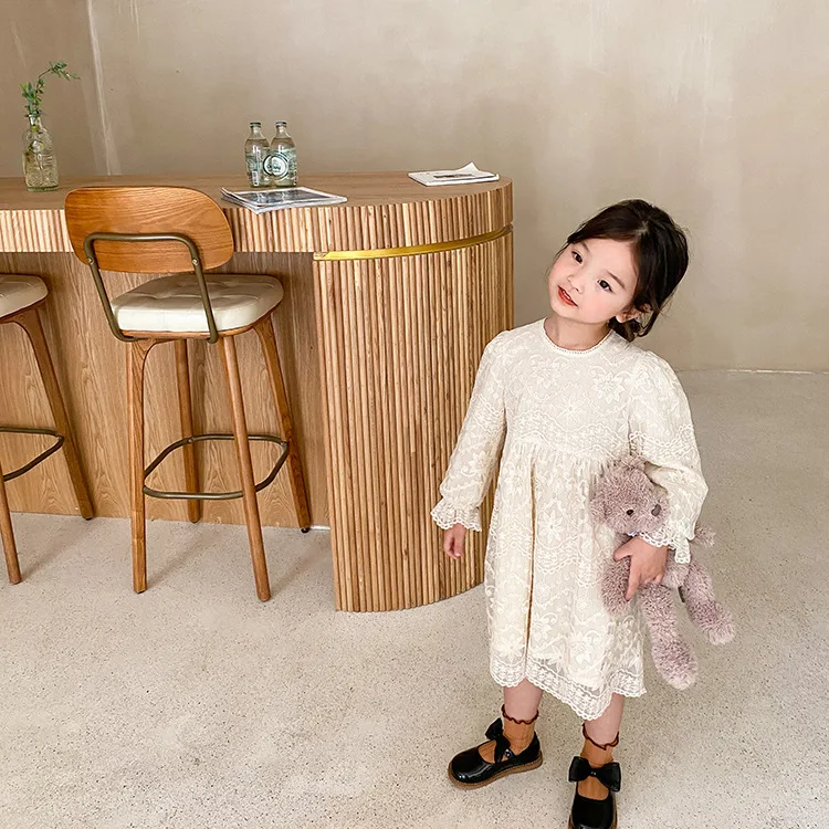 White Lace A-line Dress For Girls Knee-length Princess Gown For