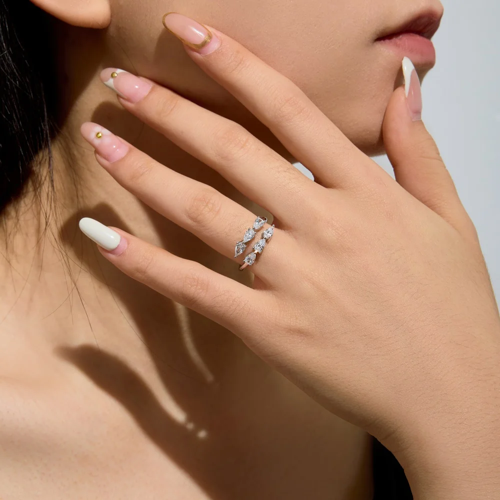 KAKODIY Large Collection of Jewelry 925 Sterling Silver Rhodium Plated Open Open Adjustable Ring Pear Drop 5A Zircon Zirconium Oxide Everyday Wear Ring detail 1
