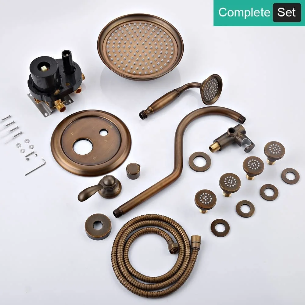 アンティーク真鍮シャワーシステム3ウェイダイバーターラフインバルブ