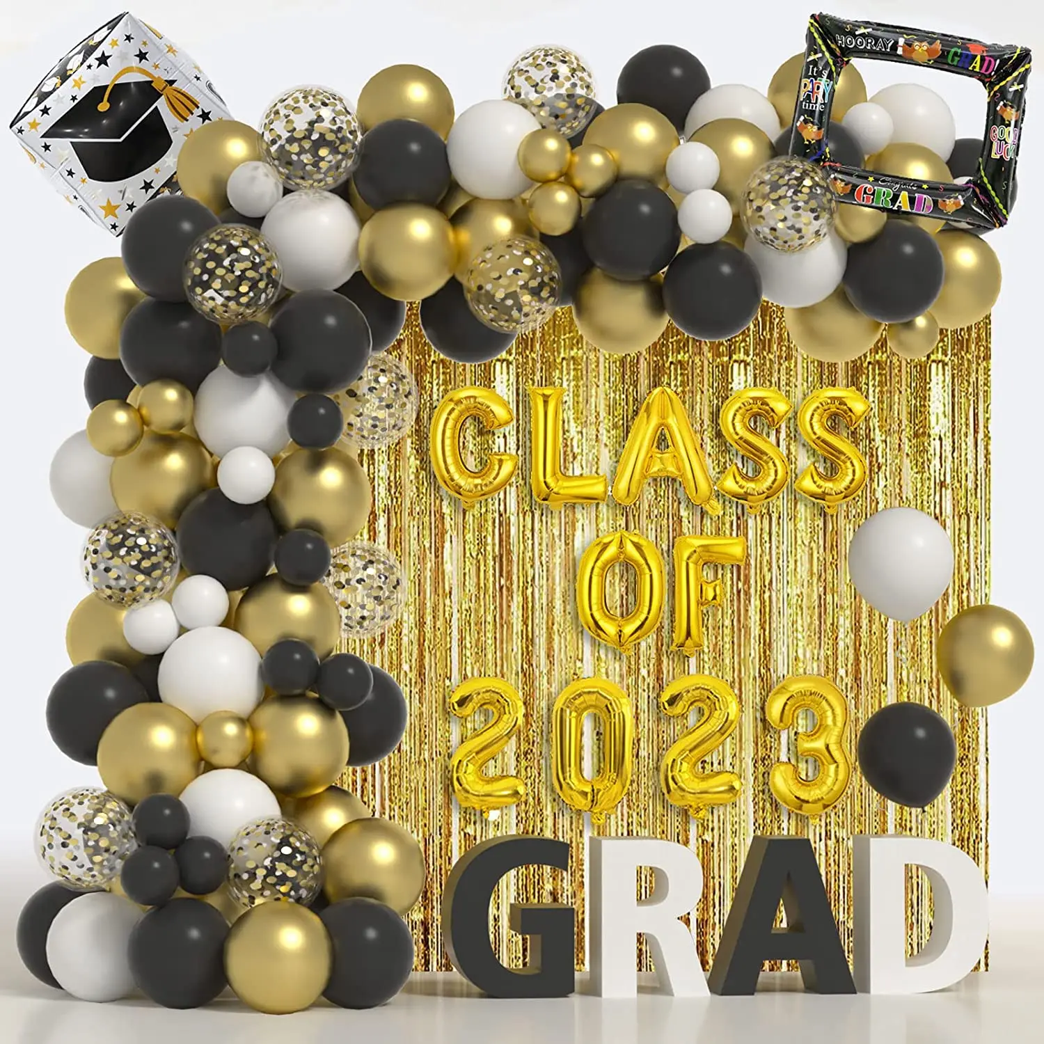 Black Gold Graduation Decorations 2023 Graduation Balloon Garland Kit
