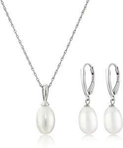 Full Custom Women Pearl Jewelry Set Minimalist Pearl Drop Earrings  Necklace Set