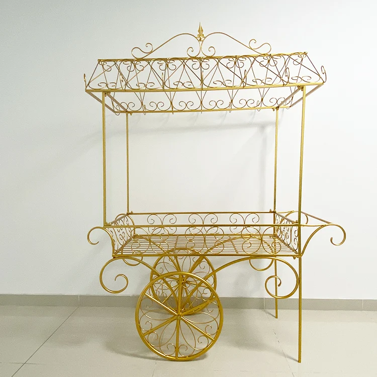 Customized Collapsible Metal Candy Cart Flower Candy Carts With Wheels for Wedding Christmas Decoration Dessert Candy bar Cart