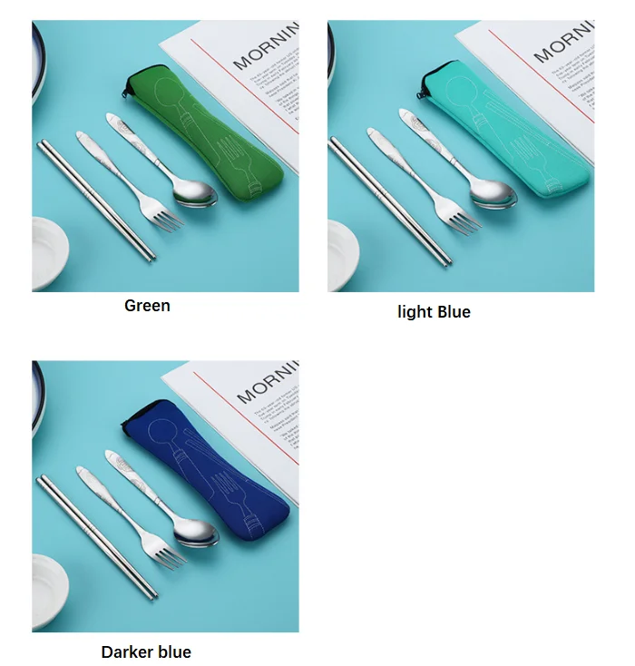 Stainless Steel Flatware Durable  304 Spoon Fork Knife With Cloth Pouch 3pcs or 4pcs Cutlery Set