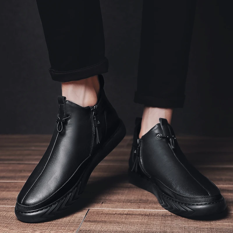 new men's casual shoes Plush single shoes large leather shoes with soft soles