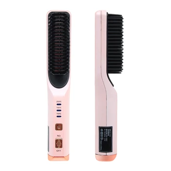 USB wireless charging hair straightening comb portable mini ceramic negative ion beard comb hair straightener