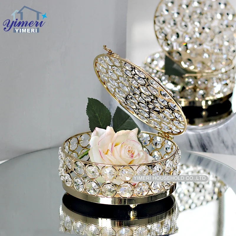 Custom K9 Crystal Mirror Decoration Gold Round Necklace Trinket Storage  Organizer Metal Jewelry Box