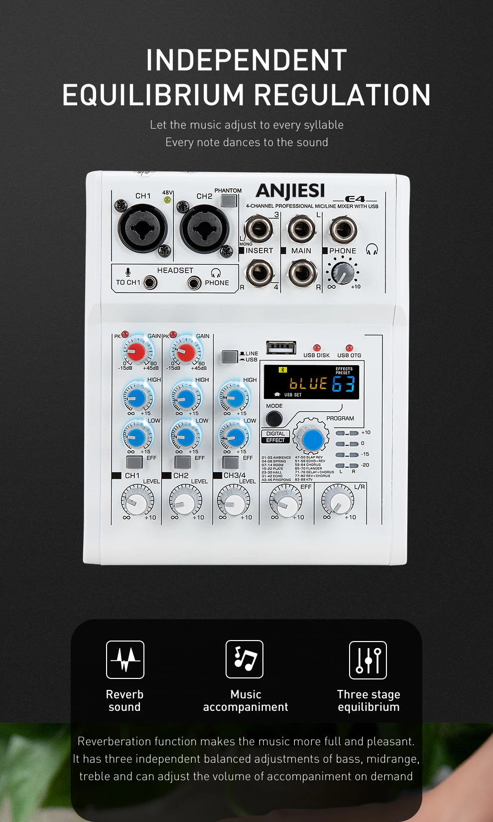 4channel Portable Professional Mini Music Sound Audio Dj Mixer With Bt