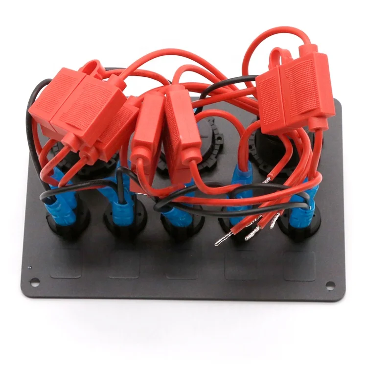 5 Gang LED Rocker Switch Panel Voltmeter Blue Socket Rocker Switch Car Boat Marine USB Switch with Inline Fuse Box