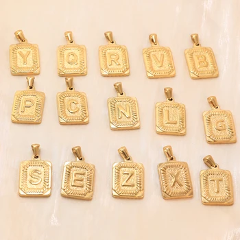 Custom Gold Plated A-Z Alphabet Charm Pendant Stainless Steel 26 Initial Letter Pendant Simple Letter Necklace