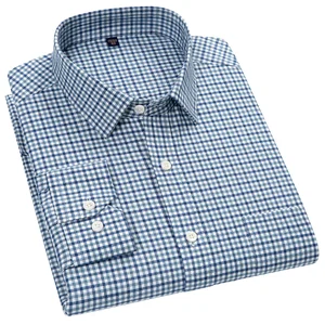 Young Men's Business Casual Long-Sleeved Shirt New Spring Autumn Collection Breathable 100% Cotton Plaid Striped Twill Quick Dry