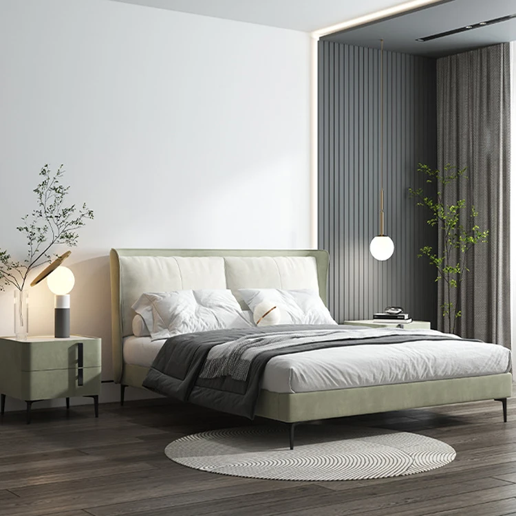 Elegant High Headboard Back European Style Bedroom Furniture Sets Bed With Fabric Headboard