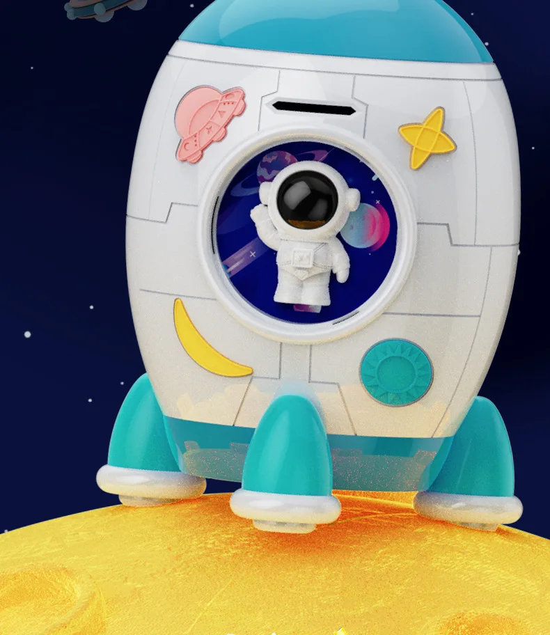 Rocket Fingerprint Unlock Electronic Piggy Bank Safe Money Box Children Digital Coins Cash Saving Safe Deposit Atm Piggy Bank