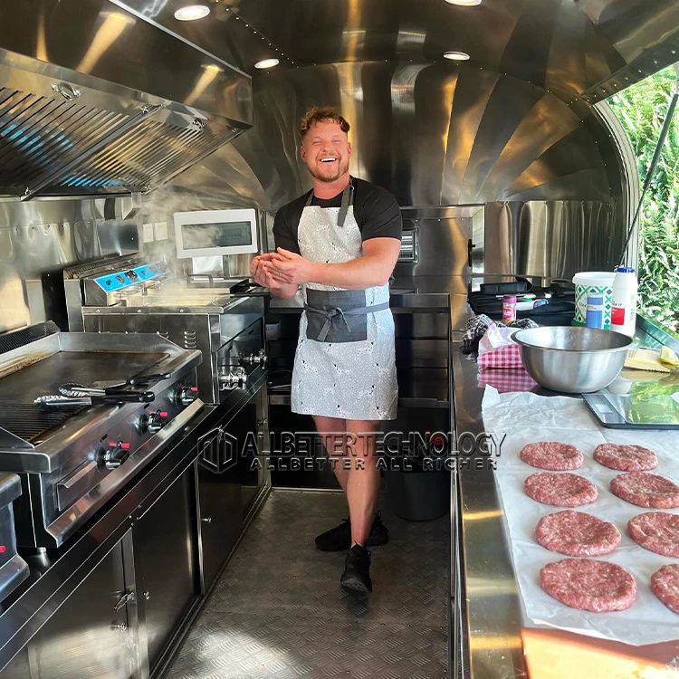 Retro Concession Vehicle Catering Van Mobile Stainless Steel Food Truck Hot Dog Cart BBQ Trailer Mobile Food Carts for Sale