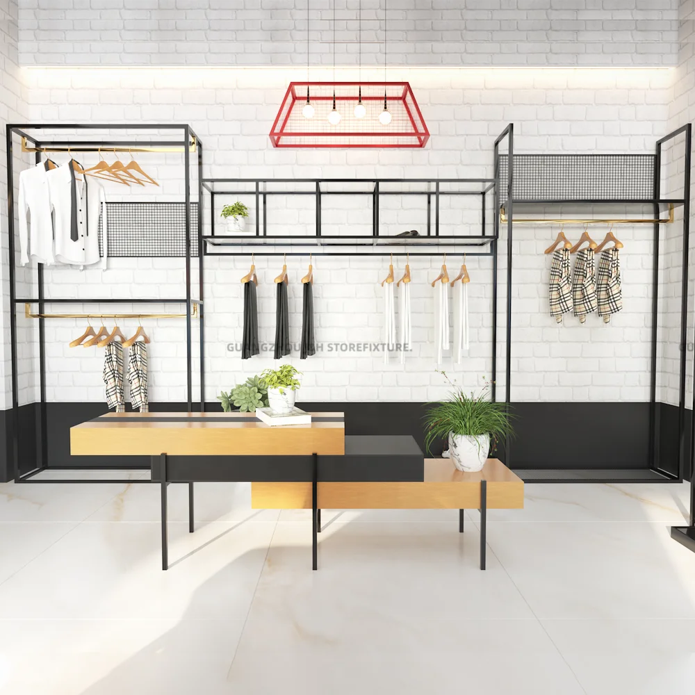 Multifunctional Boutique Furniture T Shirt Display Racks Clothing Stand Metal Garment Clothing Racks for Store Men