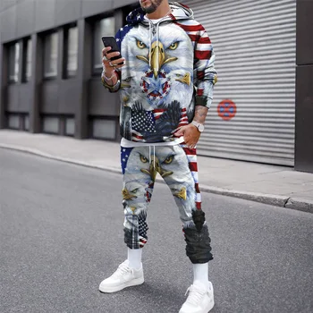 2021 new 3D sweater sports suit men's long-sleeved sweater casual suit men's fashion two-piece hoodie