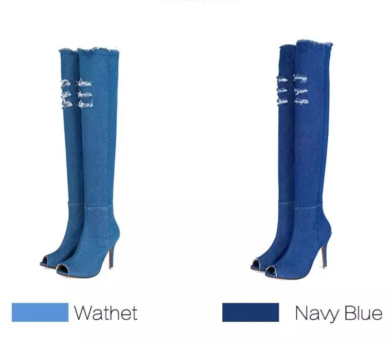 navy blue thigh high boots