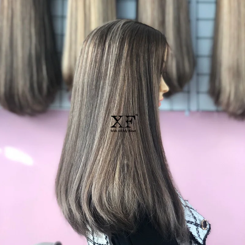 2024 Popular 19 Inches Transparent HD Swiss Lace Top Wigs ,XF 100% Brazilian Virgin Hair Jewish Lace Top Wigs