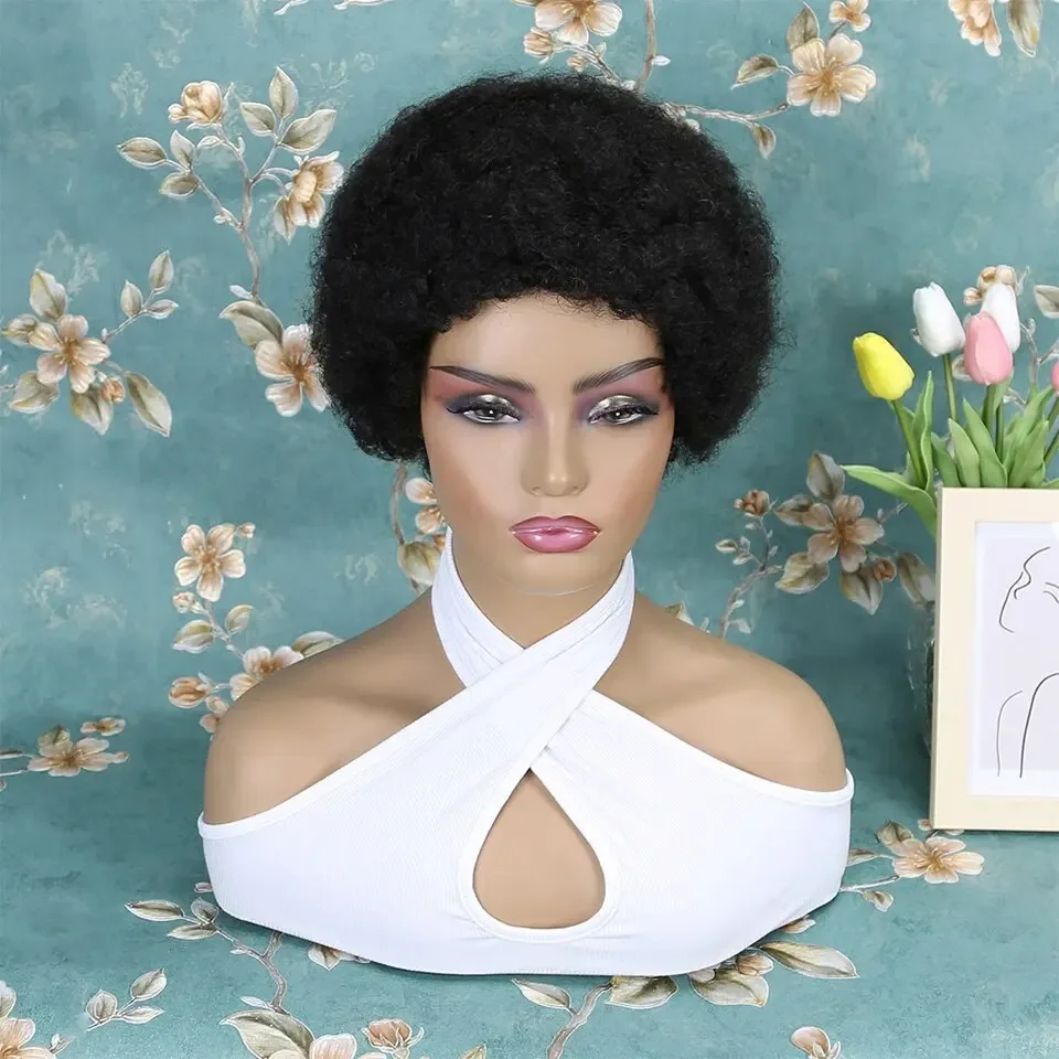Parrucche corte e ricce Pixie Cut Fluffy Glueless Parrucche di capelli umani per donne e ragazze Parrucche afro Puff rimbalzanti morbide ed economiche Parrucca dall'aspetto naturale_voghion.com