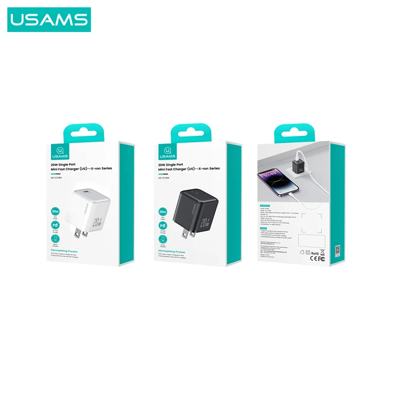 USAMS CC184 PD20W US Version Single Port Fast Charger for iPhone US Plug 20W QC PD Fast Charger for Samsung