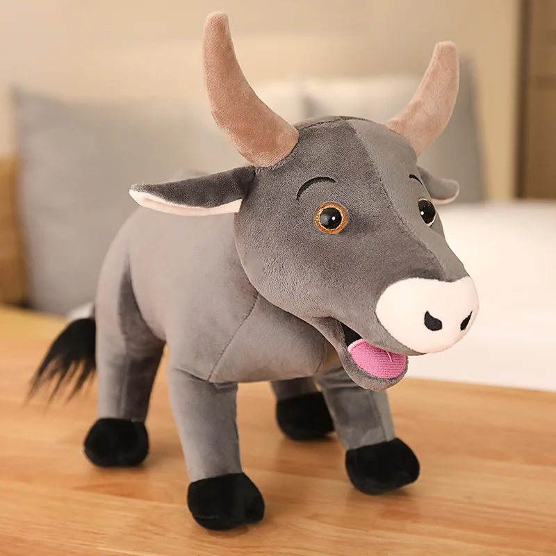 Realistic Simulation Bull Toy Soft Filled Plush Cow Toy for Baby Free Sample PP Cotton Filling Packaged in OPP Bag