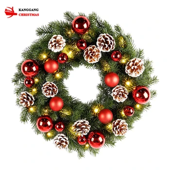 New style custom wholesale Christmas decoration supplies PE material pine cone ball glowing large xmas wreaths