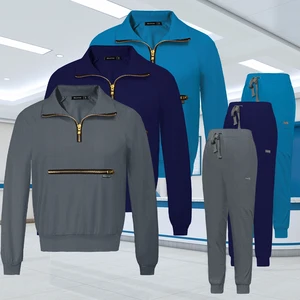 Custom Woven Ribbed Jogger Hospital Scrub Set for Women with Elastic Pockets Breathable Comfortable Medical Nursing Uniforms