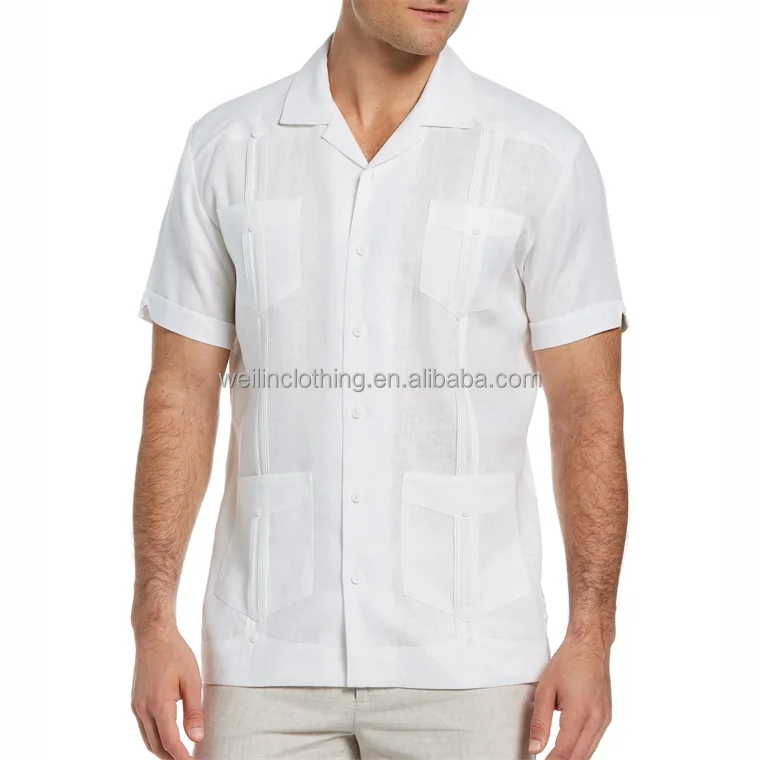 Custom short sleeve patch pockets embroidered guayabera shirt for men