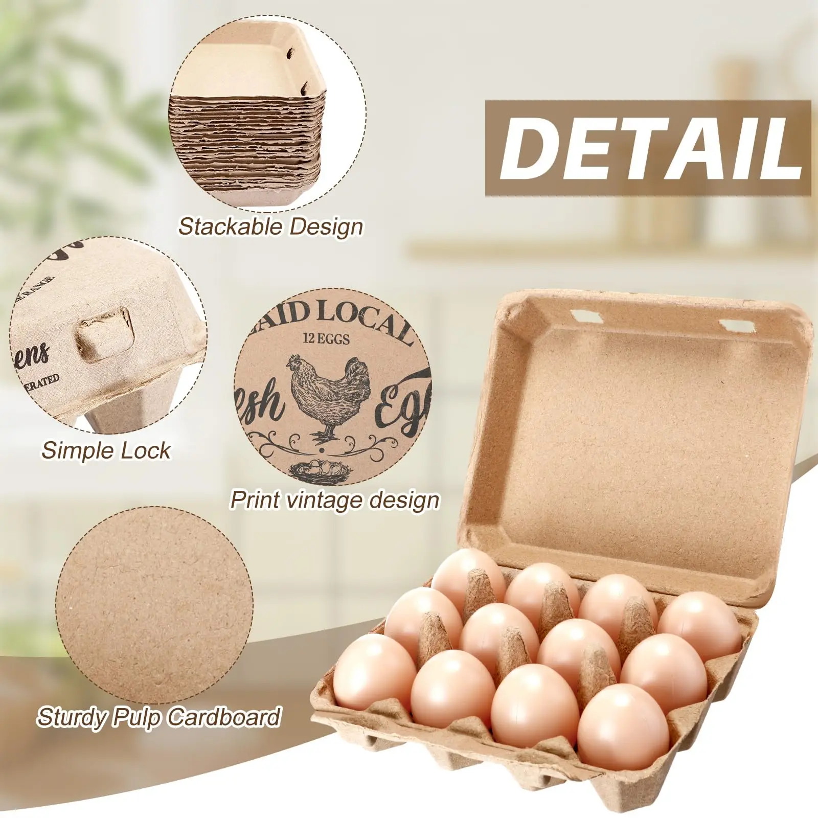 Custom Natural Paper Pulp Egg Cartons Blank Bulk Square  Egg Cartons 12 Count Classical 3 X 4 Style Cardboard Egg  Tray Cartons