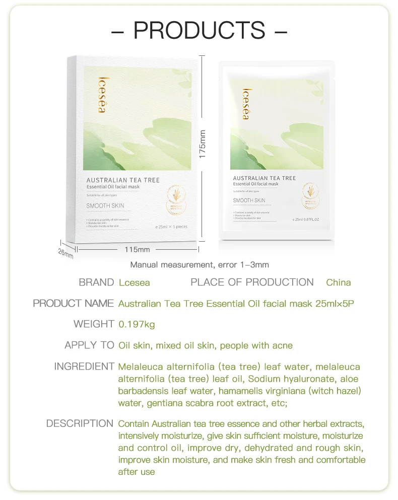 Wholesale Icesea Natural Australian Tea Tree Herbal Sheet Face Moisturizer Pimple Reduction Pore Cleansing Private Label Service(pic10)