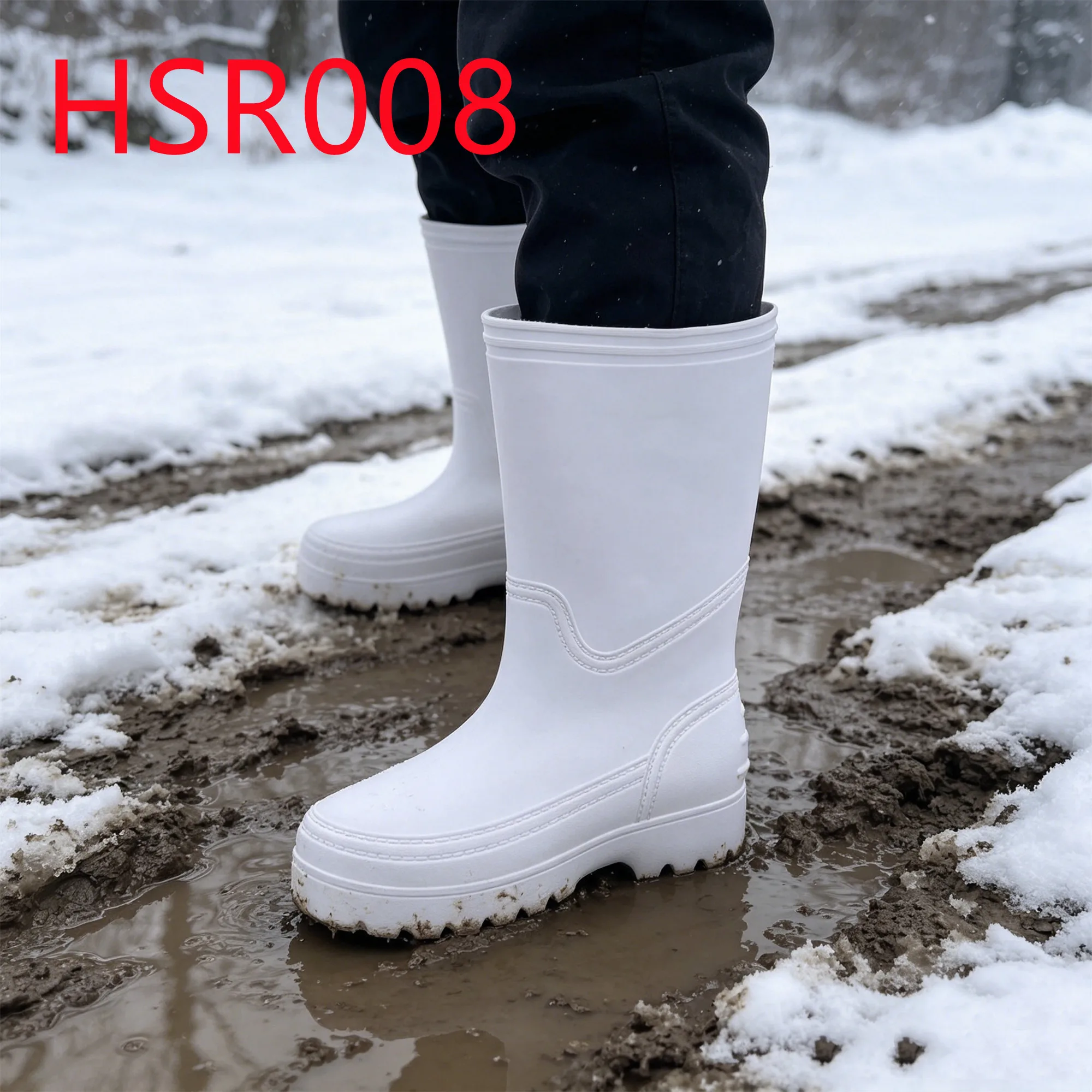 HY,One-piece Molded EVA Wool Lining Available Tall Water Boots Super Anti-slip Sole White Color Garden Boots for Ranch HSR008