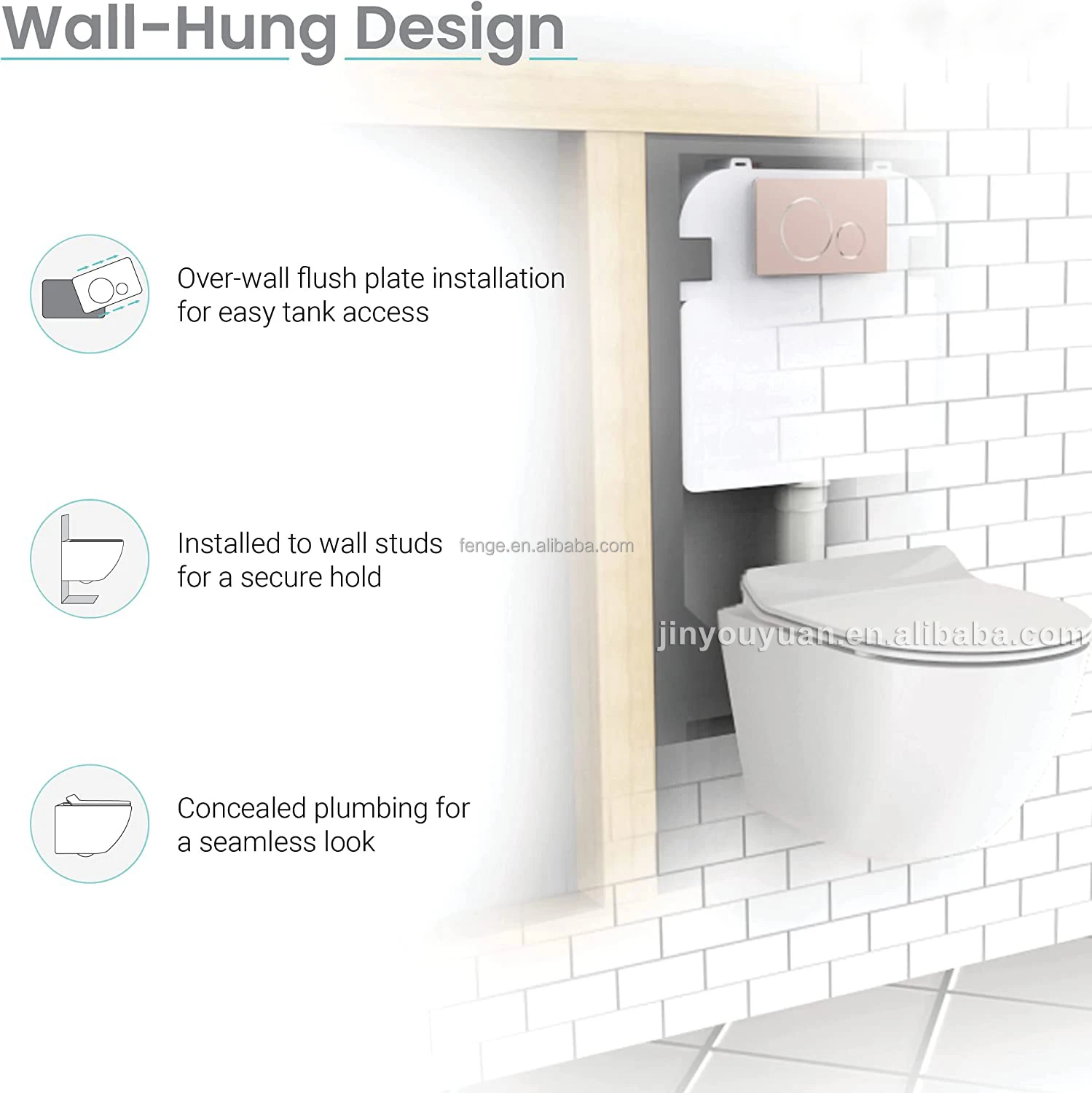 Slimline Wall Hung Toilet Concealed Cistern Ss Frame Dual Flush Hidden ...