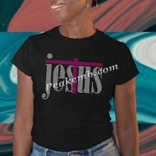 Custom Printing Rhinestone Jesus Iron on T-shirt Designs