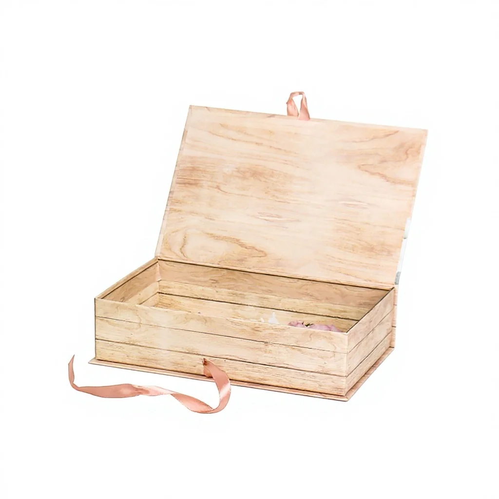 Custom Premium Logo Luxury Large Matte Rigid Paper Cardboard Book Shape Flip Box Empty Gift Box Packaging with Ribbon Handle