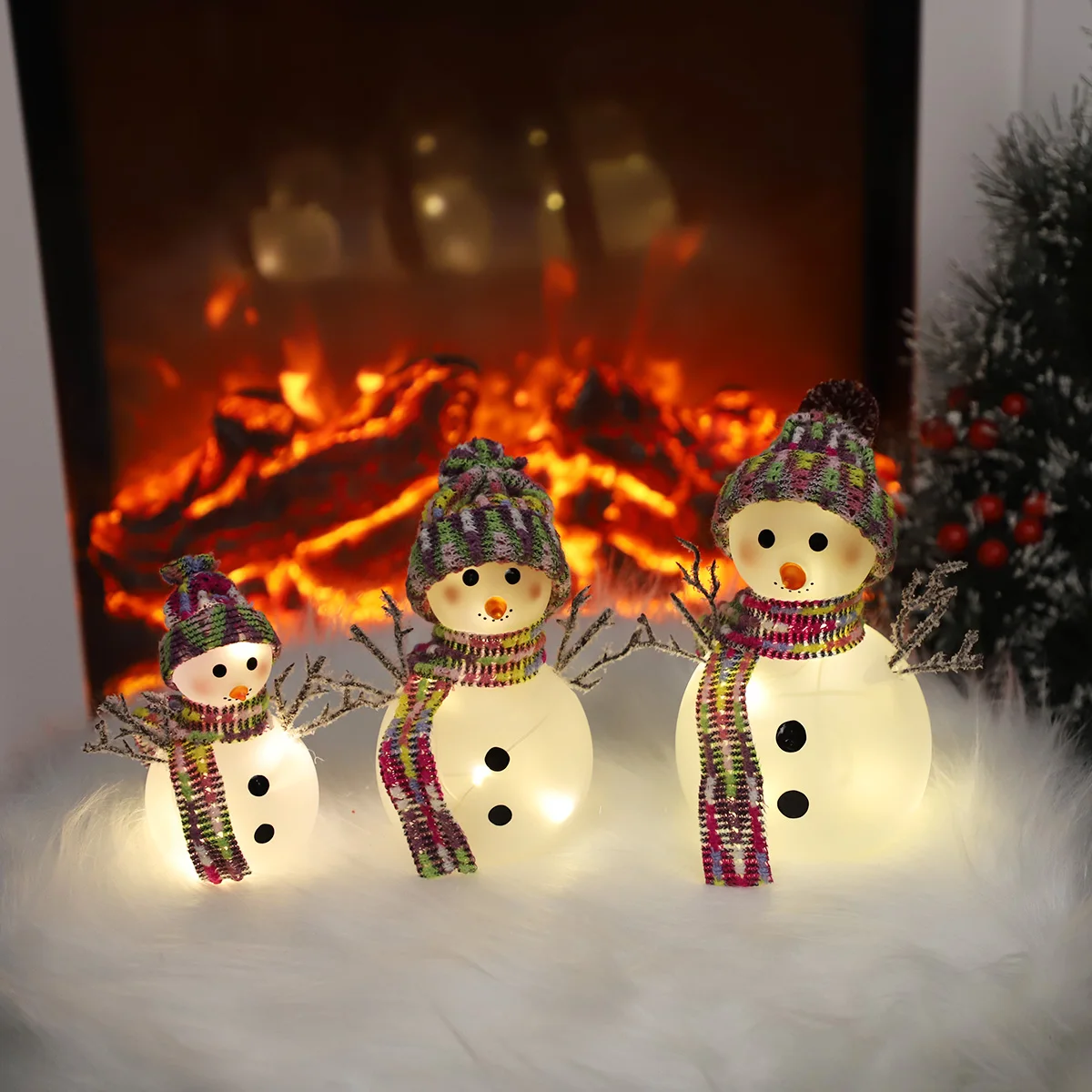 colorfu mini led glass christmas ornaments indoor festive fiber optic decoration snowman gift