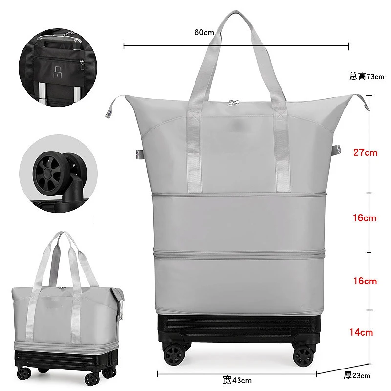 Large Capacity with Hard Base Travel Bag Pulley Long and Short Luggage Bag Portable Travel Luggage Bag