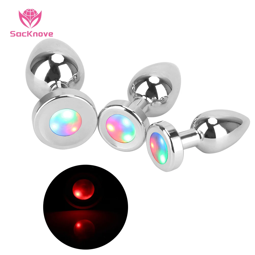 SacKnove Light up Small Medium Large Metal 3pcs Set Butt Sex Toys Vagina  Dildo Masturbators Led Anal Plug for Women
