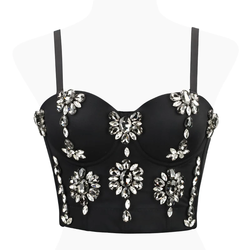 Ready to Ship Short Style Corset Jewellery Decor Big Boob Tube Top Body Shaper Bustier Top Night Club Wear