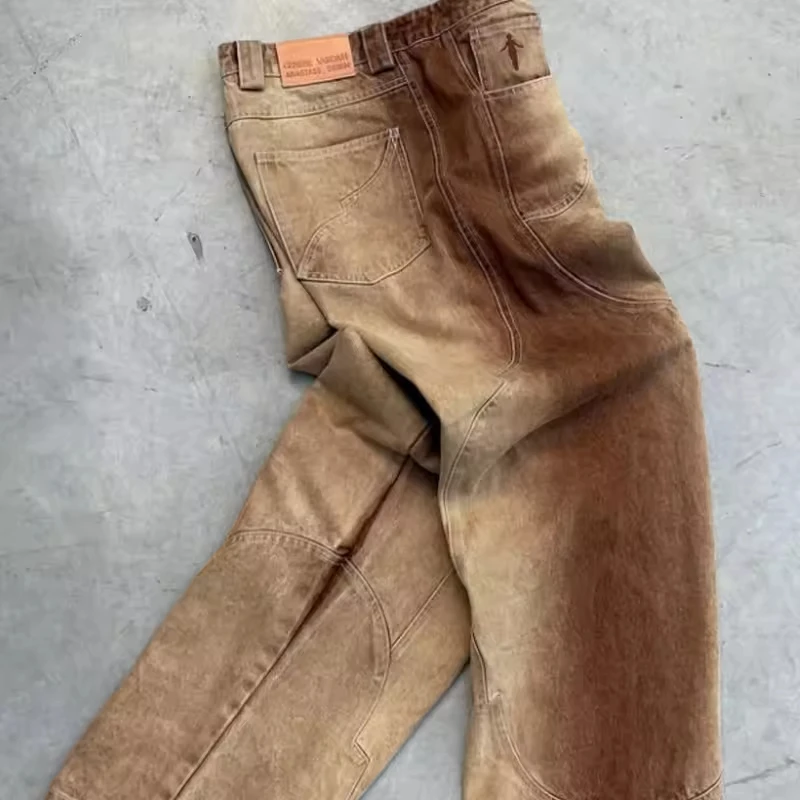 Solid Color Custom Sewing Designer High Waist Vintage Distressed Sun Faded Casual Streetwear Clothing Manufacturer Denim Jeans gallery 3